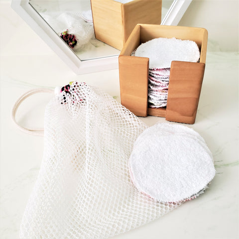 Facial Rounds, Holder, and Laundry Bag for Reusable Skincare Set