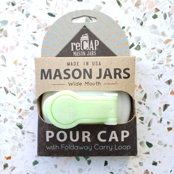 Mason Jar Pour Cap Lid - Creates a Water Bottle & Includes Foldaway Carry Loop